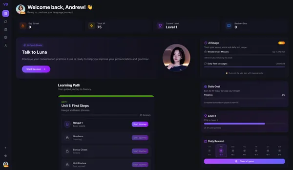 Verbo AI language learning platform interface