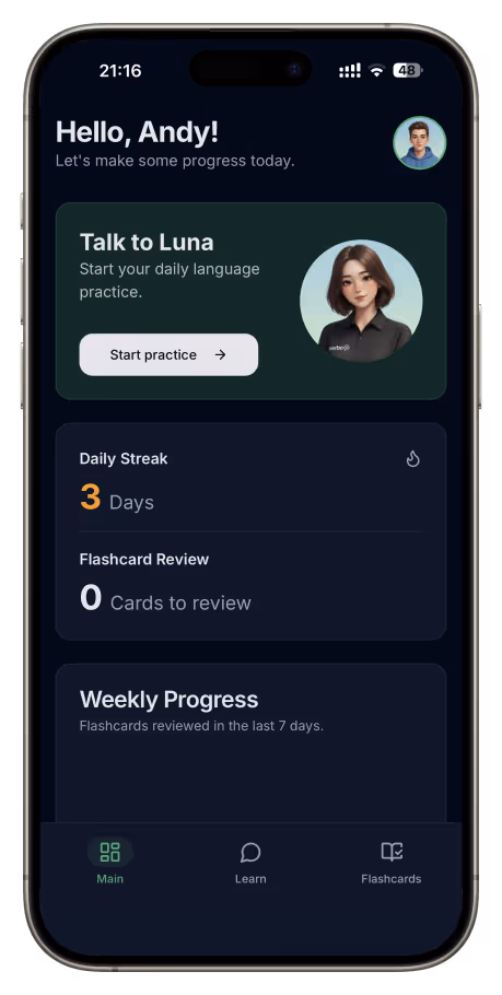 Verbo mobile language learning interface