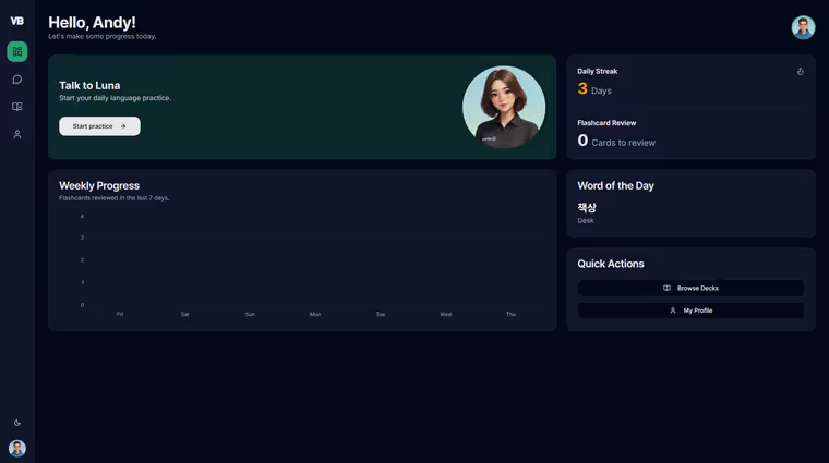 Verbo desktop language learning interface